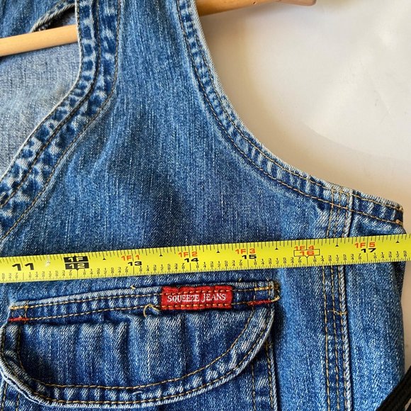 SQZ 90's Vtg Denim blue dress full zip front sleeveless retro women L‎ - Picture 6 of 7
